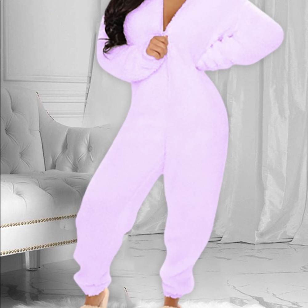 Ear Zipper Design Teddy Hooded Jumpsuit